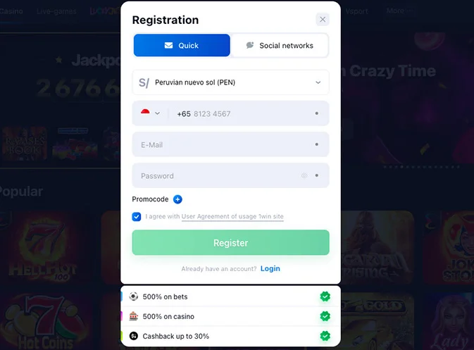 1win registration